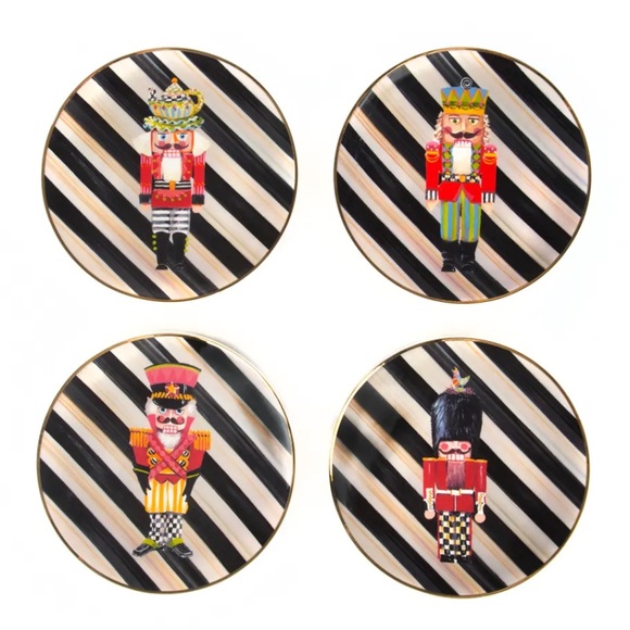 MacKenzie-Childs Nutcracker Whimsical New Bone China Dessert Plates Set of 4 NIB - Picture 2 of 6